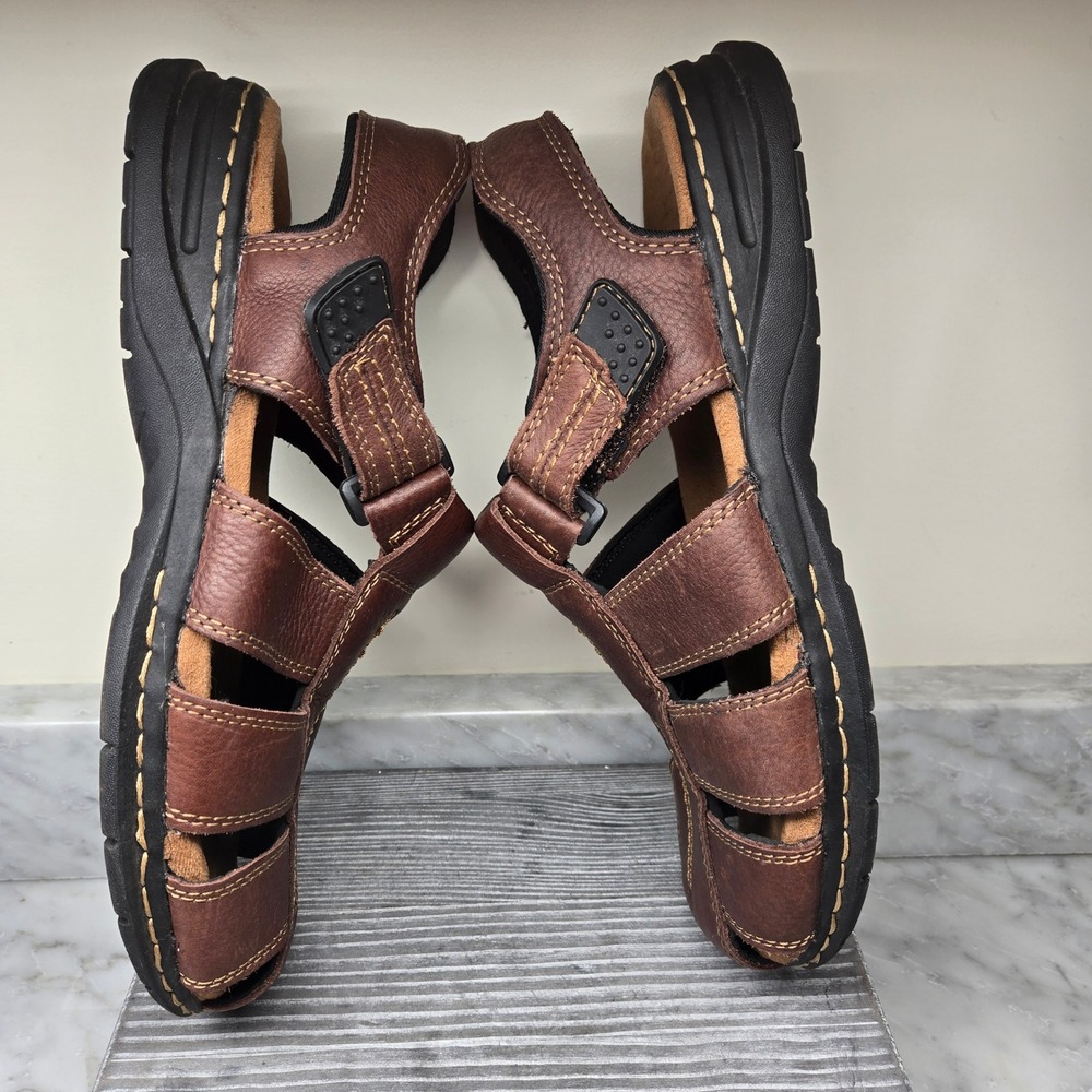 Dr. Scholls Gaston Mens Brown Leather Fisherman Sandals‎ Memory Foam Size 13 M - Picture 4 of 14